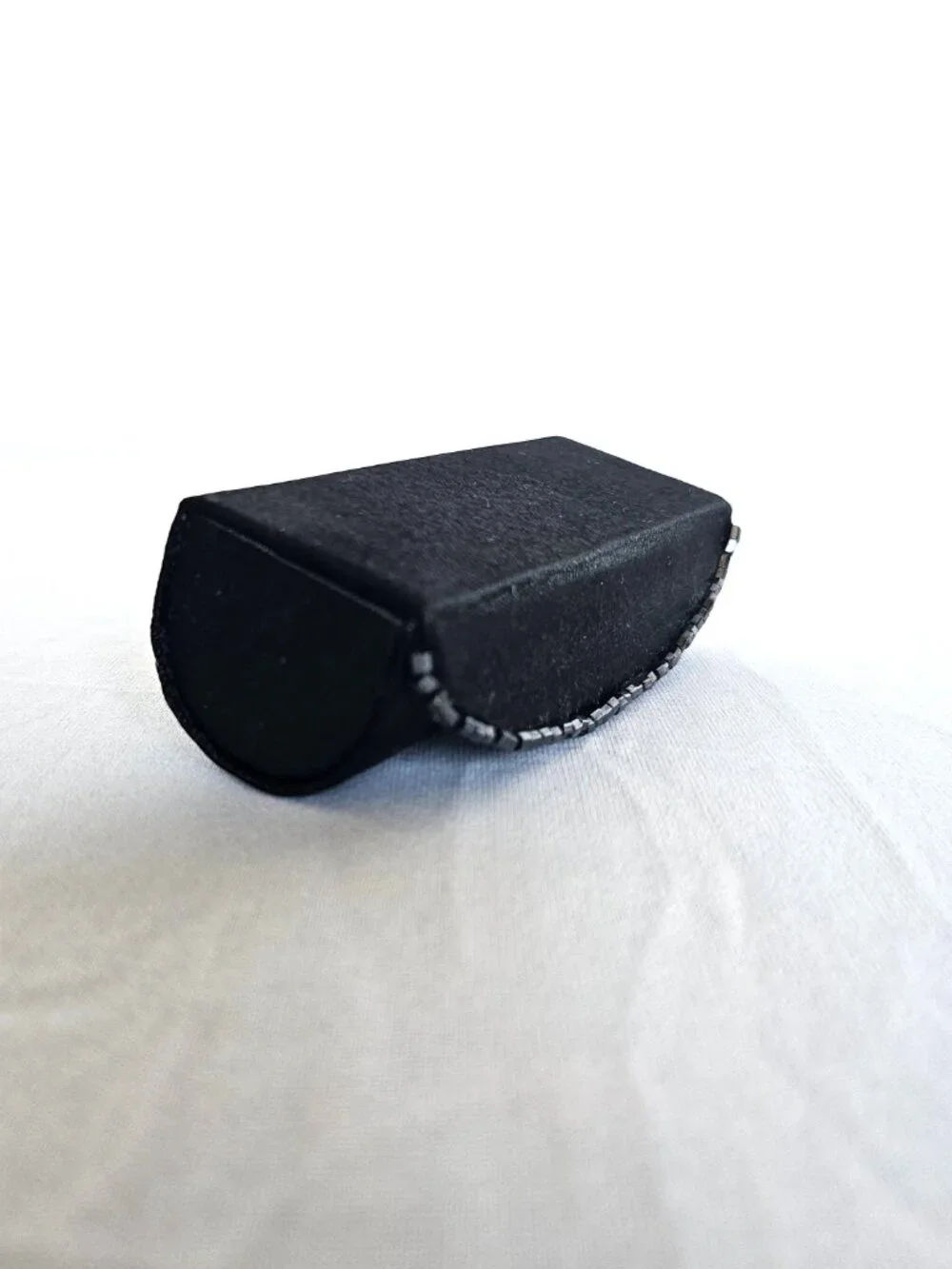 Vintage Black Satin Beaded Lipstick Case | Mirror Snap Closure